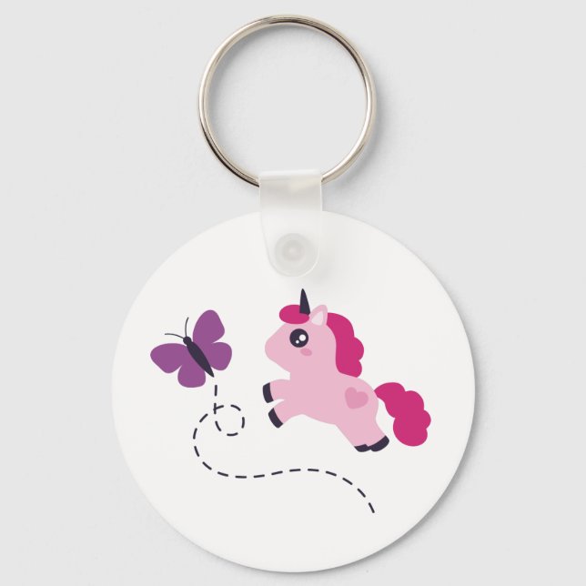 Cute Pink Unicorn with a Butterfly Keychain (Front)