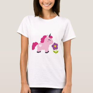 Cute Pink Unicorn with a Flower T-Shirt