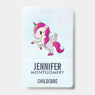 Cute Pink Unicorn with Wings Badge