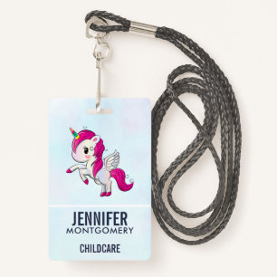 Cute Pink Unicorn with Wings Badge