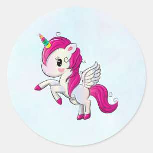Cute Pink Unicorn with Wings Classic Round Sticker