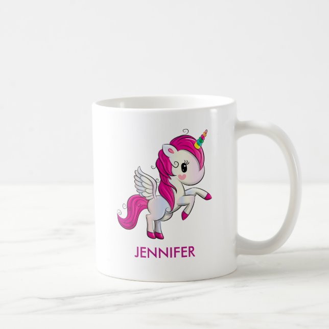 Cute Pink Unicorn with Wings Coffee Mug (Right)