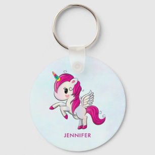 Cute Pink Unicorn with Wings Keychain