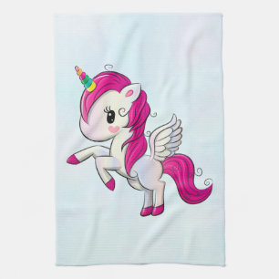 Cute Pink Unicorn with Wings Kitchen Towel