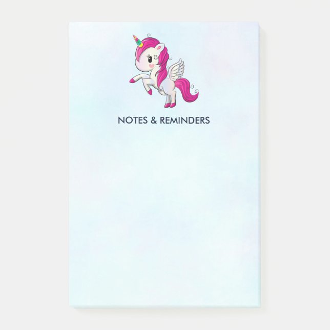 Cute Pink Unicorn with Wings Post-it Notes (Front)
