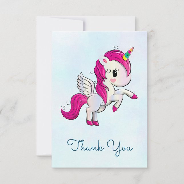 Cute Pink Unicorn with Wings Thank You (Front)