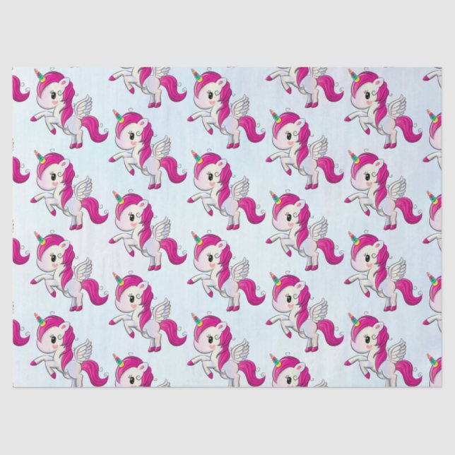 Cute Pink Unicorn with Wings Tissue Paper (Front)