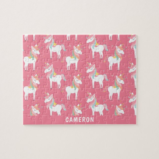 Cute Pink Unicorns Personalized Jigsaw Puzzle (Horizontal)