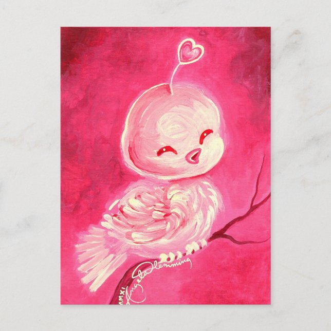 Cute Pink Valentine Bird Holiday Postcard (Front)