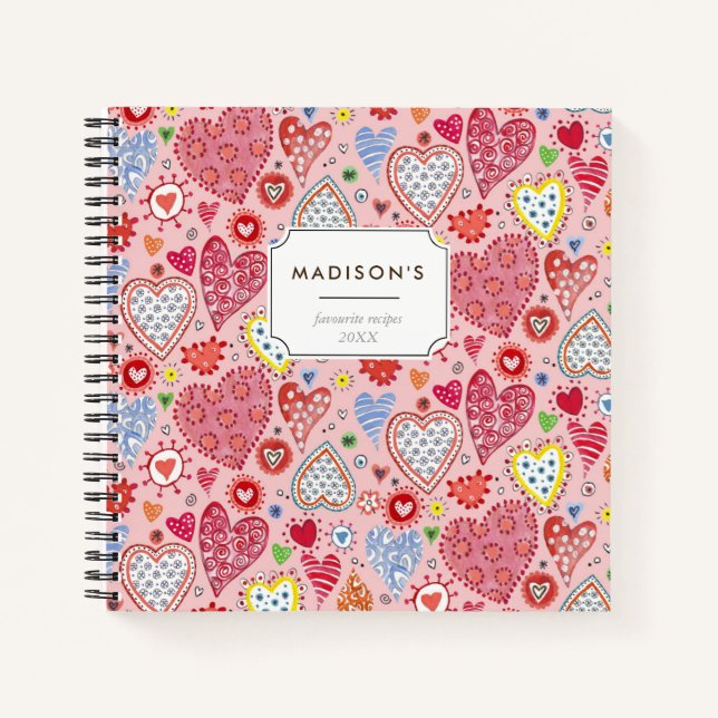 Cute Pink Valentine Hearts Love Pattern Notebook (Front)