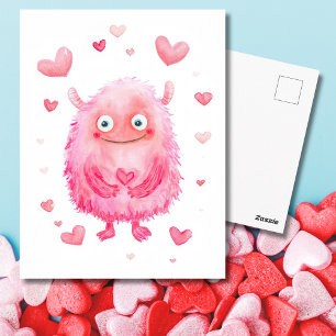 Cute Pink Valentine Monster Valentine`s Day Card 