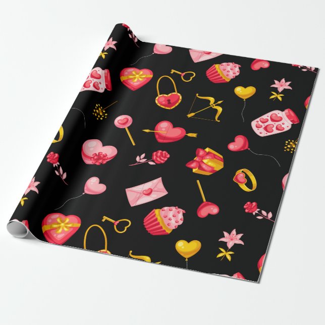 Cute Pink Valentine Pattern Wrapping Paper (Unrolled)