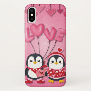 Cute Pink Valentine's Day Love Bird Penguins Case-Mate iPhone Case