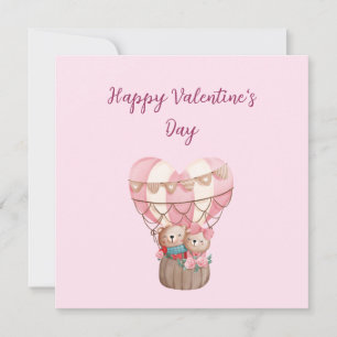 Cute pink Valentine's Day teddy bear balloon Card