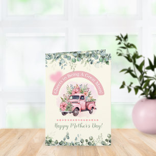 Cute Pink Vintage Floral Apple Truck Mothers Day  Holiday Card