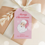 Cute Pink Vintage Santa Christmas Gift Tag<br><div class="desc">This cute gift tag features a cheerful vintage Santa face on a pink background that you can personalize with your personal or family name. The back has a snowflake pattern. This Christmas gift tag is a fun way to say THANK YOU for coming to your Christmas or holiday theme party!...</div>