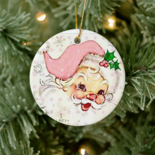 Cute Pink Vintage Santa Ornament