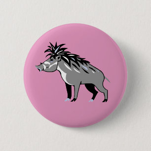 Cute pink Warty PIG -Endangered animal -Warthog 2 Inch Round Button