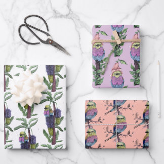Cute Pink Watercolor African Bird Pattern Wrapping Paper Sheet