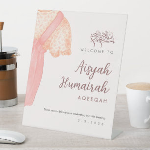 Cute Pink Watercolor Baby Girl Aqiqah Welcome Sign