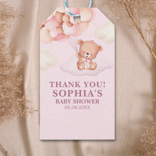 Cute Pink Watercolor Bear Baby Shower Girl Gift Tags