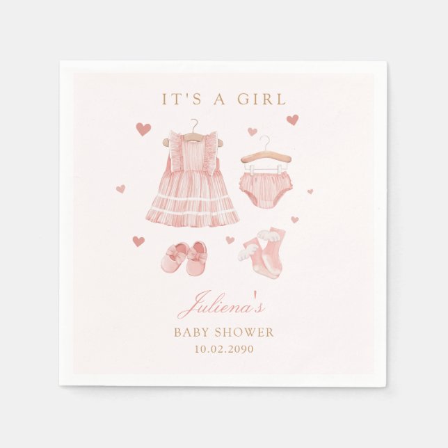 Cute Pink Watercolor Boho Clothes Girl Baby Shower Napkin (Front)