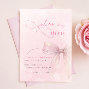 Cute Pink Watercolor Bow Girls 30th Birthday Party Invitation