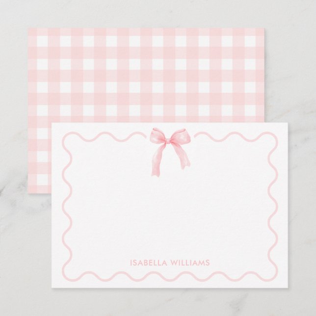Cute Pink Watercolor Bow Personalized Note Card (Front/Back)