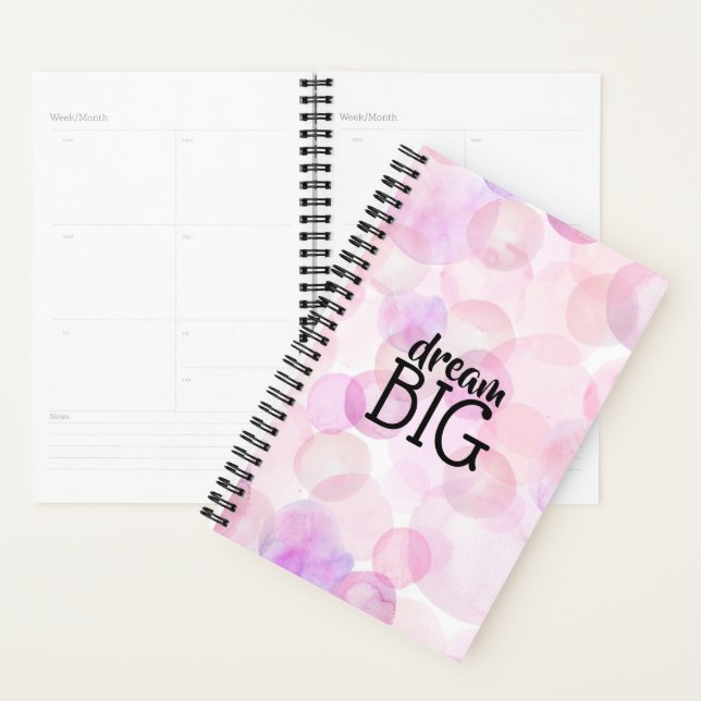 Cute Pink Watercolor Bubbles Dream Big Planner (Display)