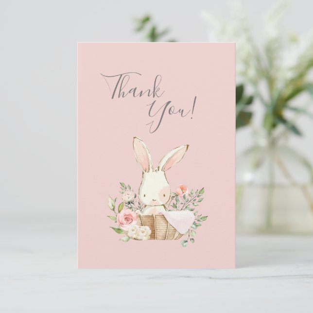 Cute Pink watercolor Bunny Baby Shower Thank You C (Standing Front)