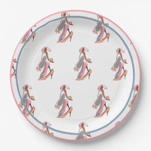 Cute Pink Watercolor Diva Glam Stilettos Paper Plate