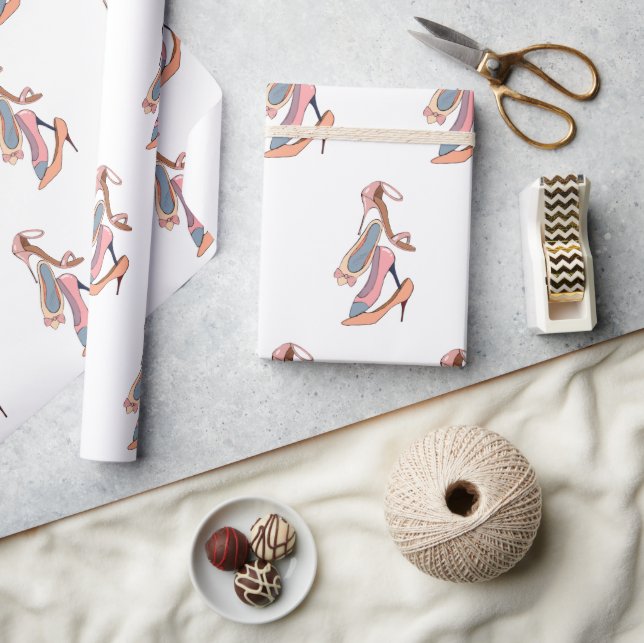 Cute Pink Watercolor Diva Glam Stilettos Wrapping Paper (Crafts)