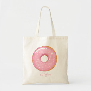 Cute Pink Watercolor Doughnut with Sprinkles Custo Tote Bag
