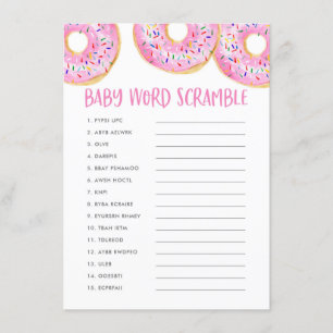 Cute Pink Watercolor Doughnuts Baby Word Scramble Enclosure Card