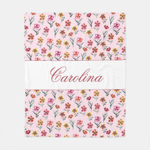 Cute Pink Watercolor Floral Girl Nursery Kids Room Fleece Blanket