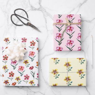 Cute Pink Watercolor Floral Pattern  Baby Shower Wrapping Paper Sheet