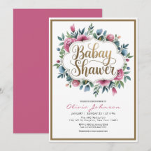 Cute Pink Watercolor Flowers Baby Shawer