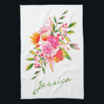 Cute Pink Watercolor Flowers Personalized Name Kitchen Towel<br><div class="desc">This beautiful kitchen towel features a colourful pink and orange watercolor floral bouquet. Personalize it with your name in a stylish script typography. Great gift idea.</div>