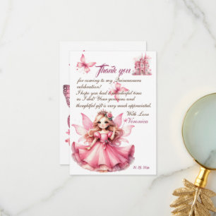 Cute pink watercolor girly castle fairy princess thank you card