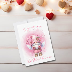 Cute Pink Watercolor Gnome Valentine Day Holiday Card