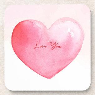 Cute pink watercolor heart coaster