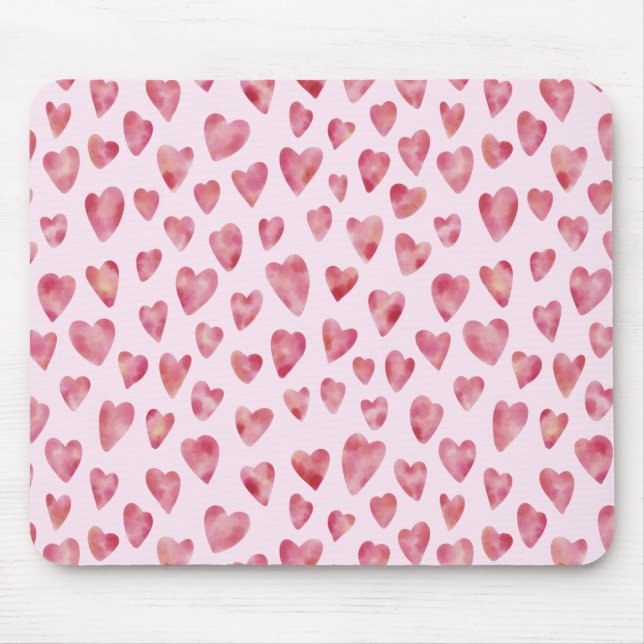 Cute Pink Watercolor Heart pattern Mouse Pad (Front)