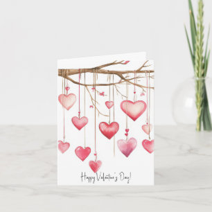 Cute Pink Watercolor Hearts Valentine's Greeting Holiday Card