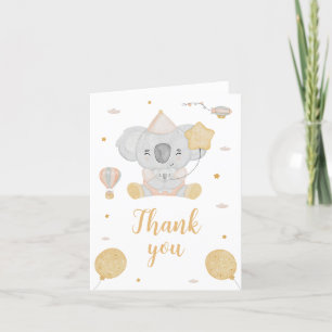 Cute Pink Watercolor Koala Bear Birthday Thank You Card