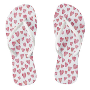 Cute Pink Watercolor Love Heart Pattern Flip Flops