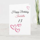 Cute Pink Watercolor Paint Hearts 13th Birthday