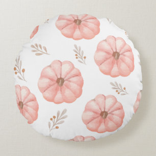 Cute Pink Watercolor Pumpkin Flower Round Pillow