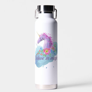 Cute pink watercolor unicorn  water bottle