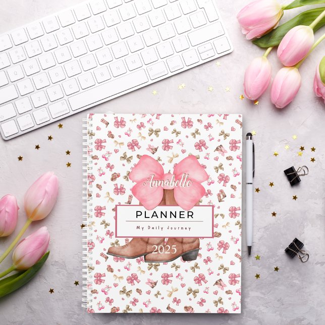 Cute Pink Watercolored Bows Cowgirl Boots  Planner (Creator Uploaded)