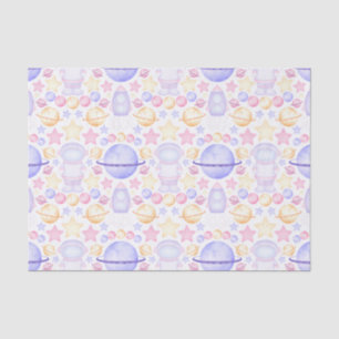 Cute Pink Watercolour Space Astronauts Birthday Tissue Paper